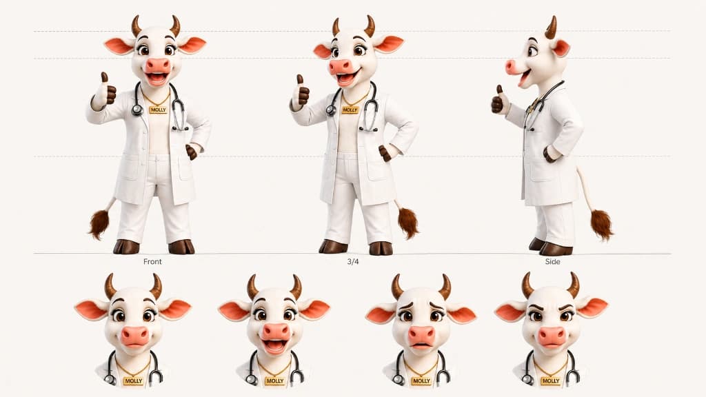 Molly mascot character system sheet for Gyandhara